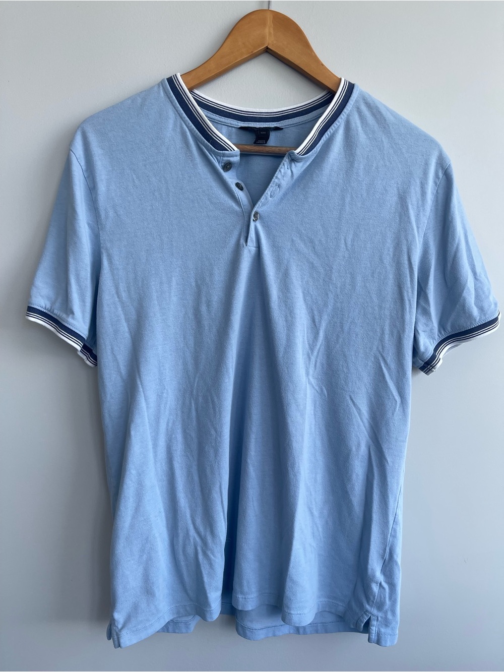 RW&CO. Light Blue Henley Polo with Navy Trim